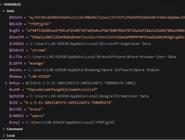 Rysunek 8 - Ręczna analiza kodu wykazałą definiowanie procesów i ścieżek 4 popularnych przeglądarek internetowych opartych na Chromium